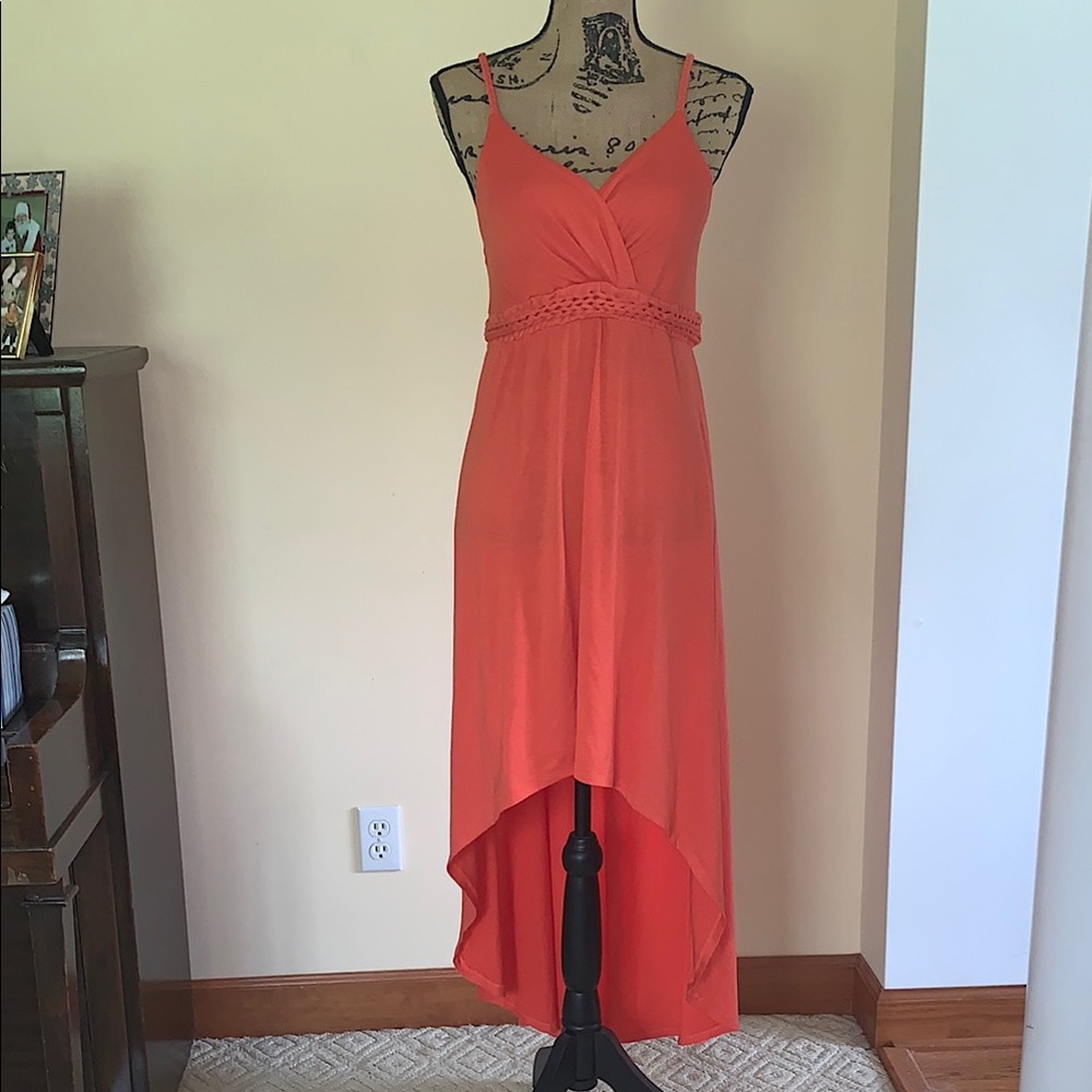 Red Camel L Orange High-Low Ruched Sundress